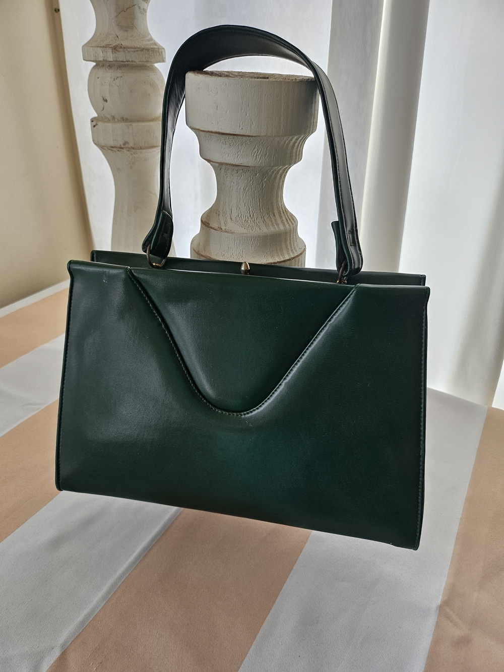 Dark Kelly Green Structured Top Handle Satchel Handbag Quilted Leather